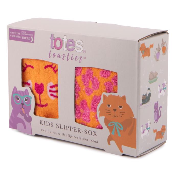 totes toasties® Kids Original Novelty Slipper Socks (Twin Pack) Cat Extra Image 1